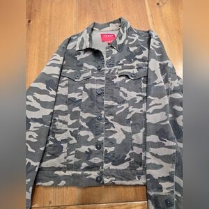 Guess Men's Black and Gray Camo Denim Jacket